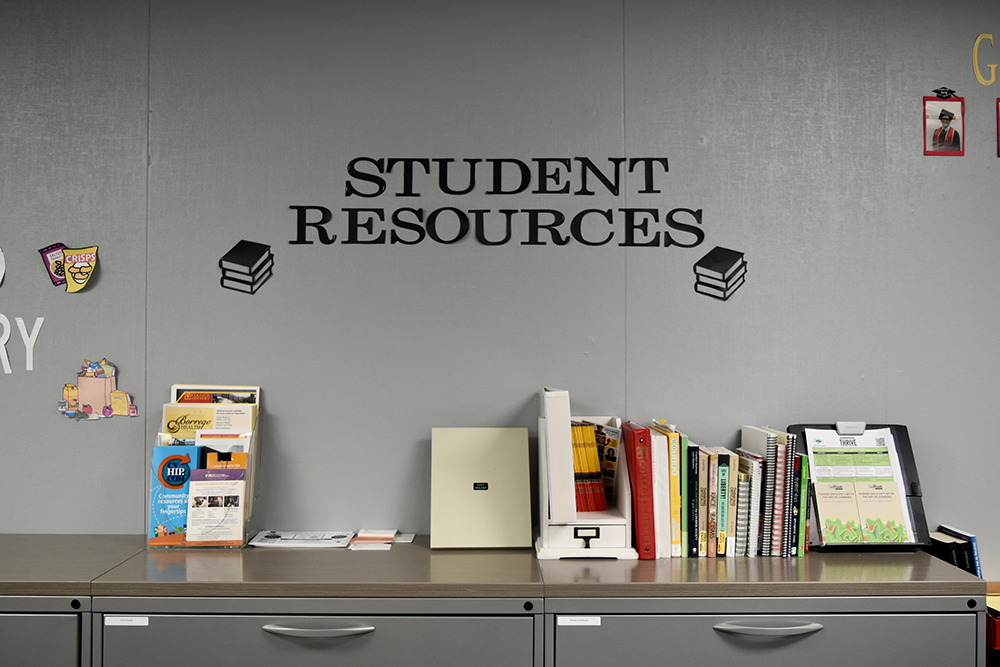 Wall with student resources