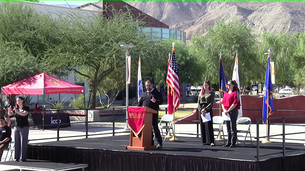 TRiO Vets Director giving speech during Veterans Day Ceremony at COD