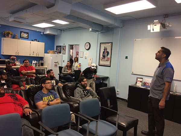 Students attending a presentation at the CSUSB Veterans Center