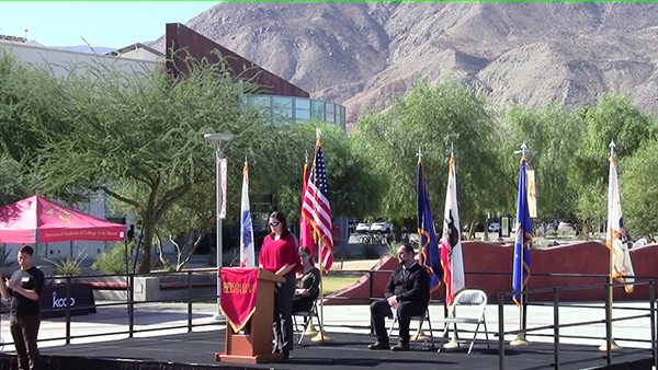 SVO Vice-President giving speech during Veterans Day Ceremony at COD