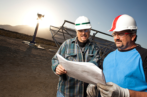 Workers with safety helmets on