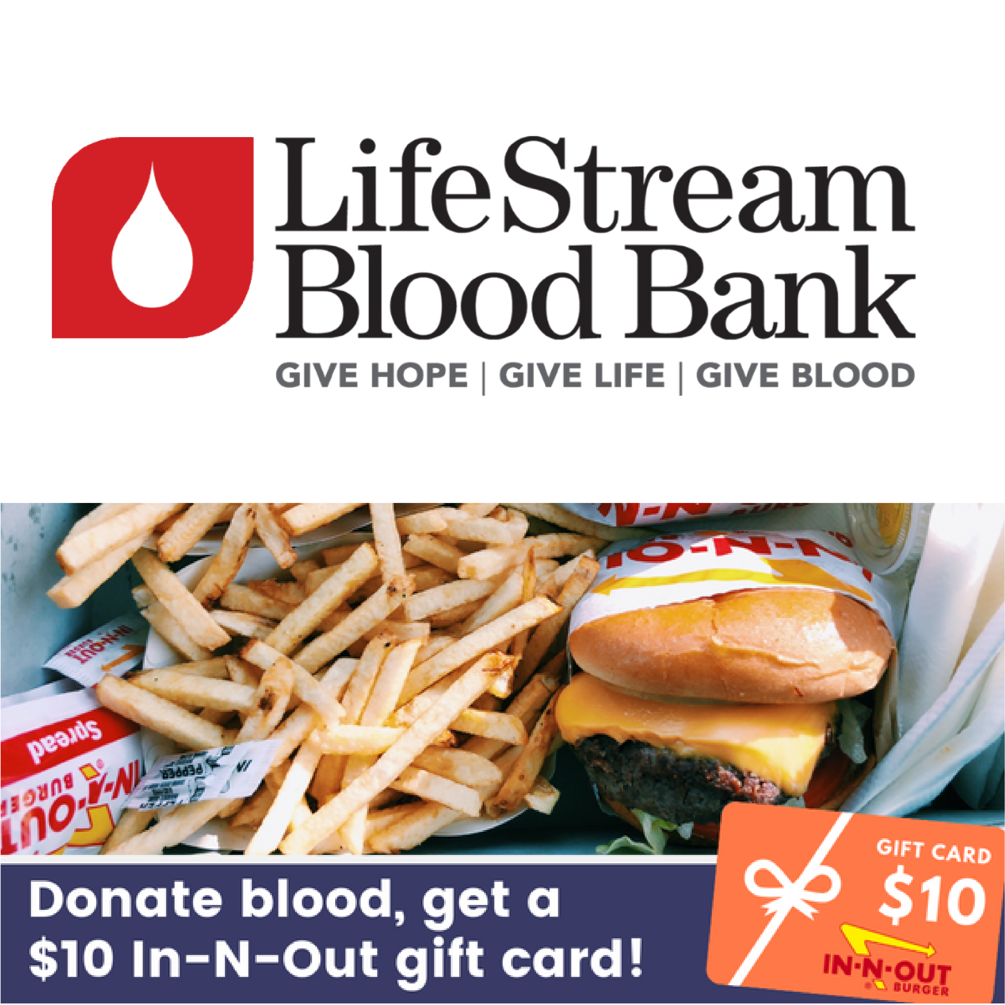 Blood Drive Indio Free In-N-Out Burger $10 Gift Card
