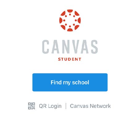 Logotipo para la aplicación Canvas , cuadro de texto azul para el botón Buscar mi escuela.