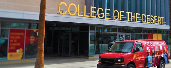 Indio campus entrance with COD Van