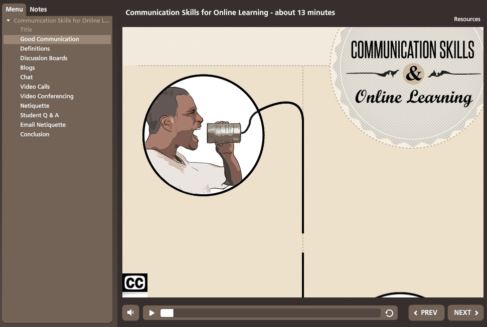 View of the Commincation Skills for Online Learning Module