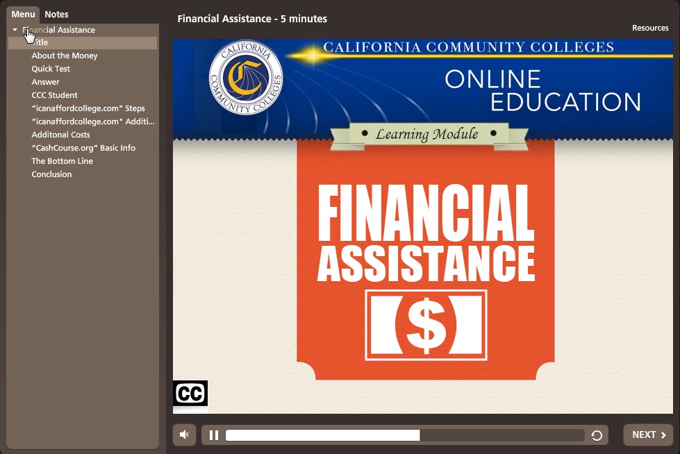 View of the Financial Assistance Module