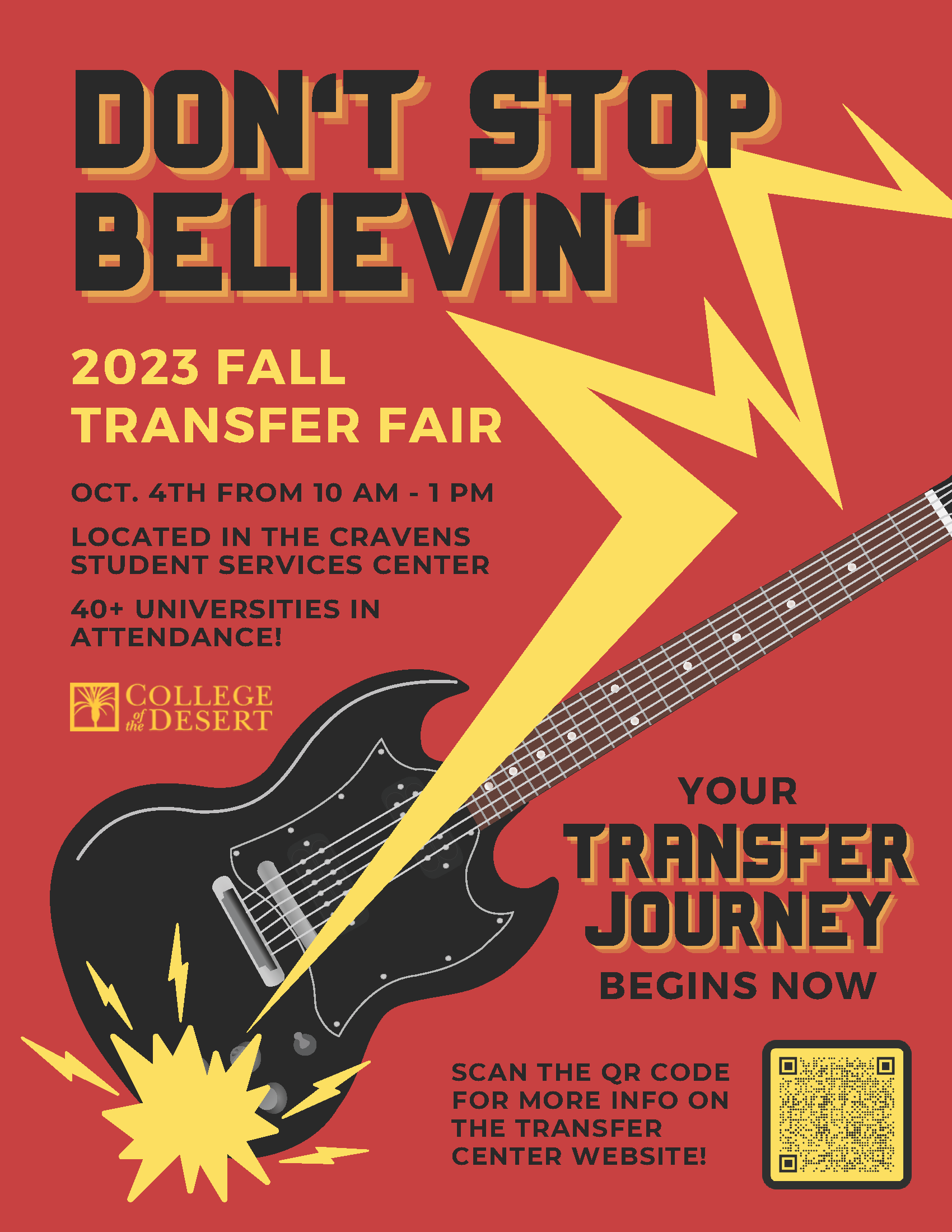 Don't Stop Believin' 2023 Fall Transfer Fair - Oct 4th from 10am to 1pm in the CSSC