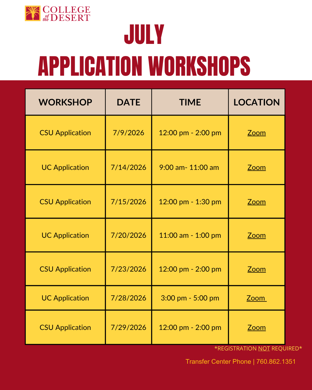 july workshops