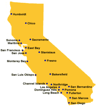 Visual location of all Cal State Universities on image of California