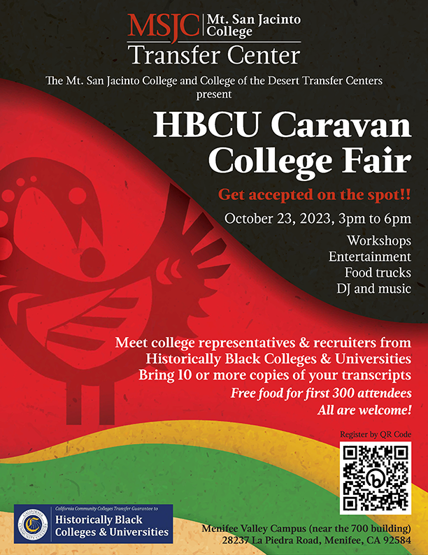 HBCU Caravan College Fair - October 23, 2023 from 3 to 6pm at the Menifee Calley Campus