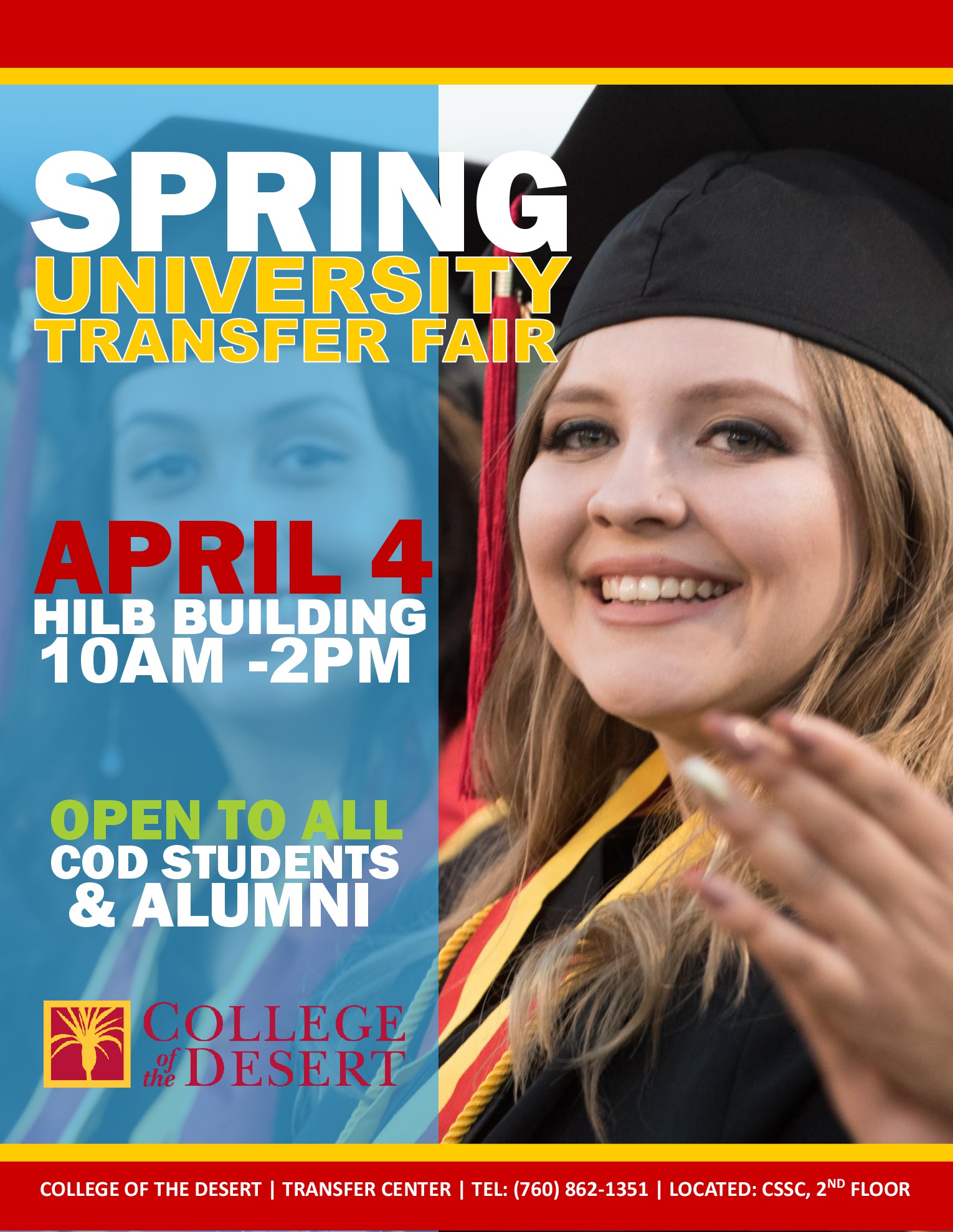 2017 Spring Transfer Fair on Tuesday, April 4, 2017 from 10am to 2pm in the Hilb Building